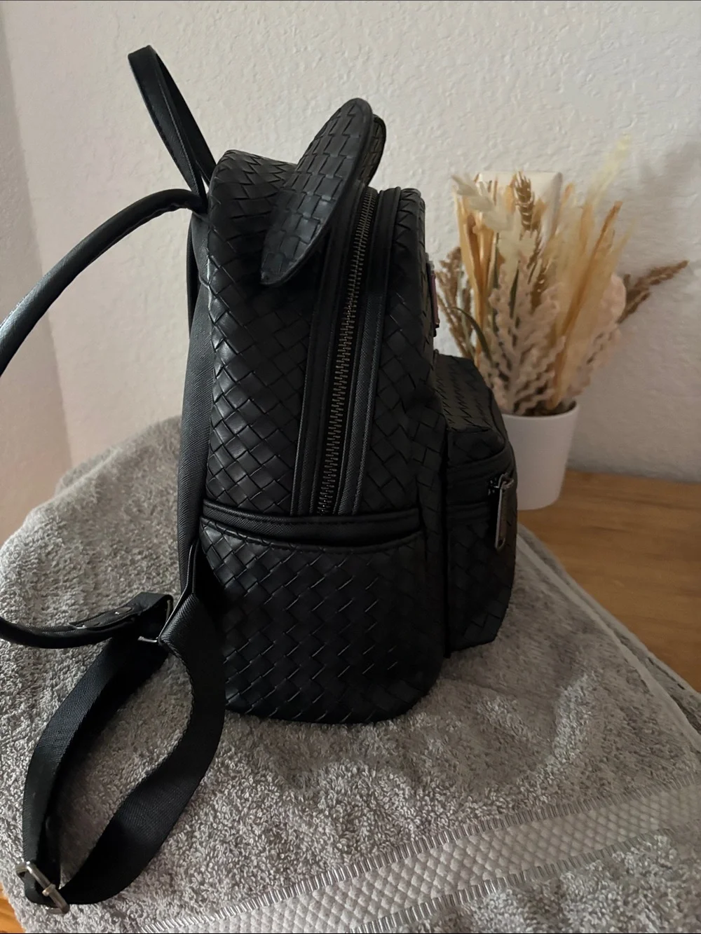 Loungefly Disney parks Black Woven Mickey Ear Mini Backpack